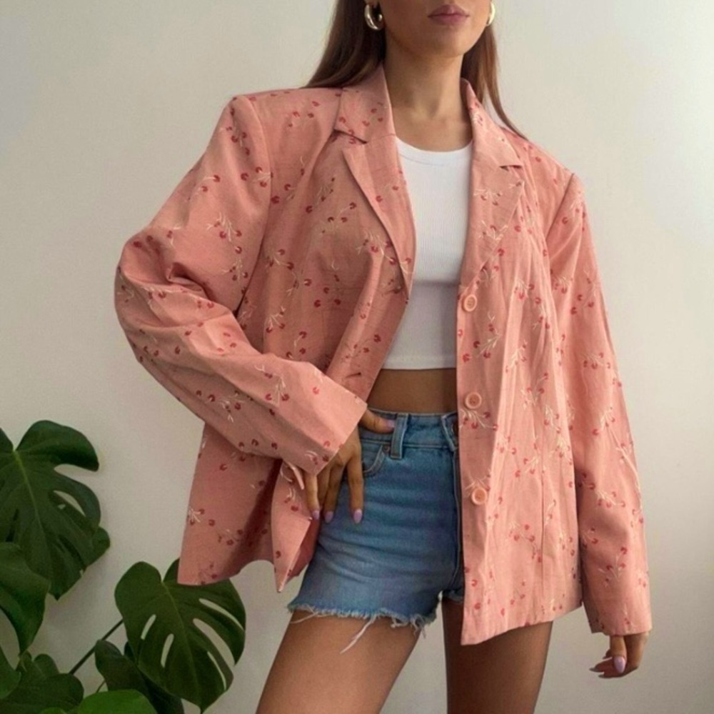 Pink Floral Lightweight Summer/Spring Blazer Jacket Boho Cottagecore Style